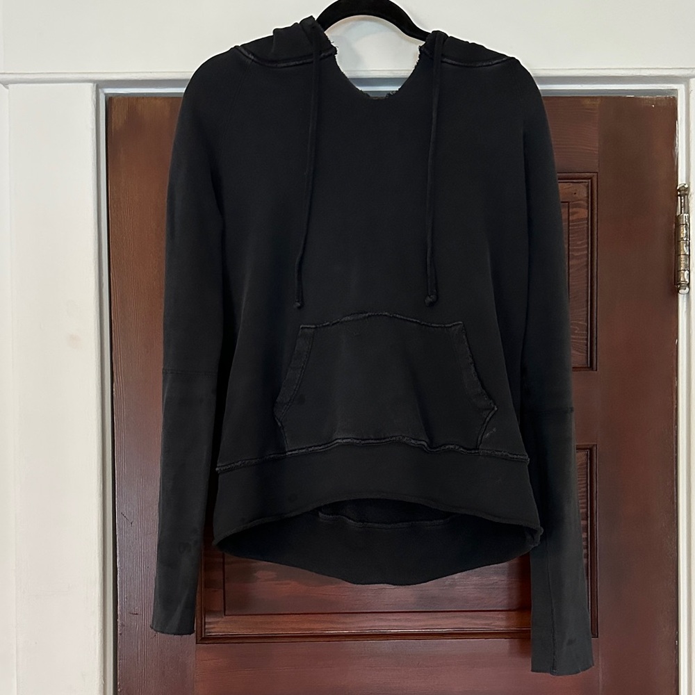 Nili Lotan Black Distressed Hooded Sweatshirt